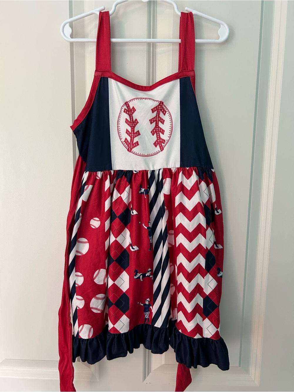 Red & Navy Baseball Patch Sundress ages 3-5
